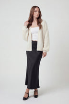 Sophia | Cozy White Knit Cardigan with Ribbed Hem - Lumina