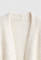 Sophia | Cozy White Knit Cardigan with Ribbed Hem - Lumina