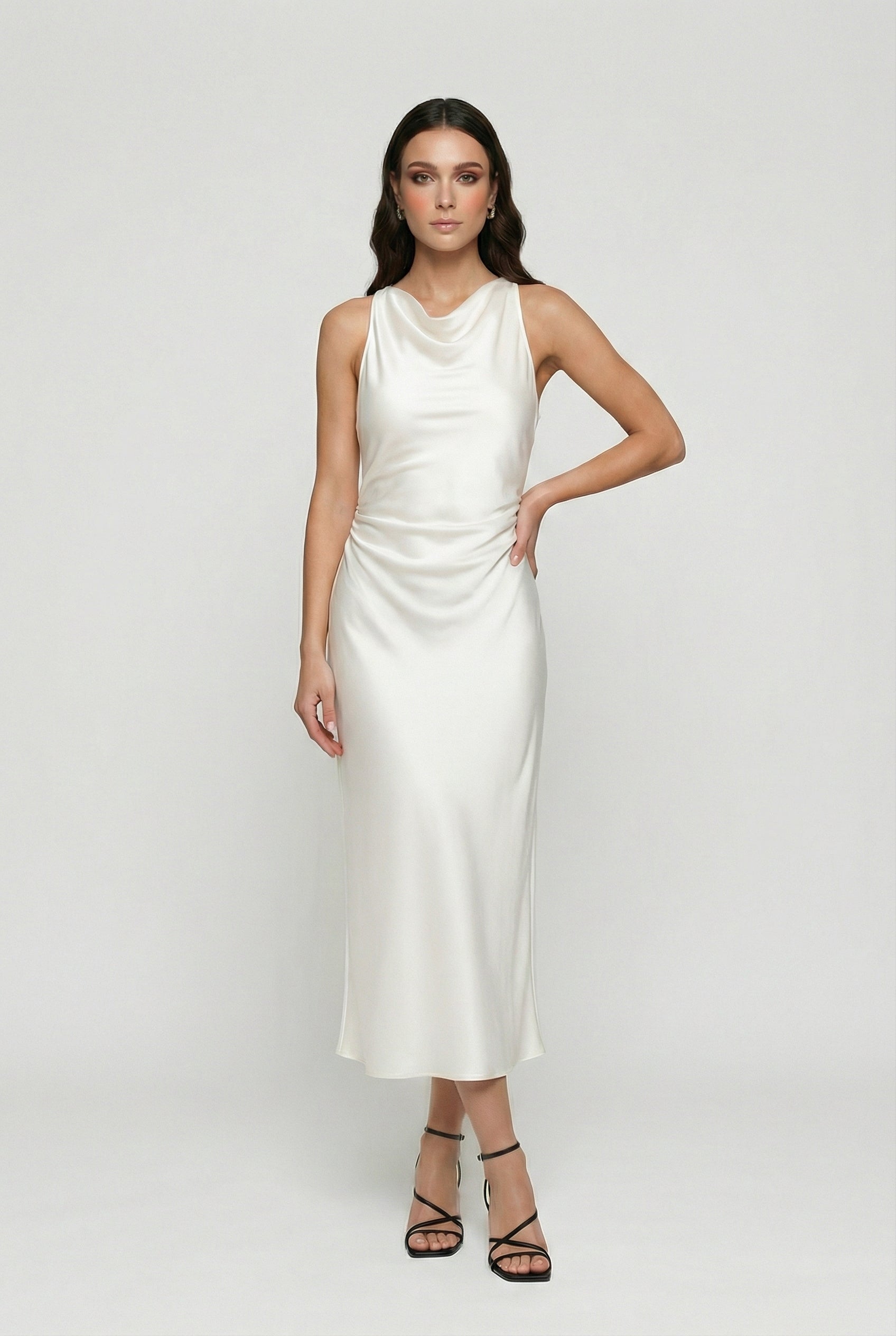Sophia | Elegant Beige Summer Dress with Adjustable Fit - Lumina