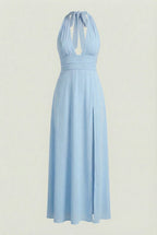 Sophia | Elegant Blue Maxi Dress with Backless Design - Lumina