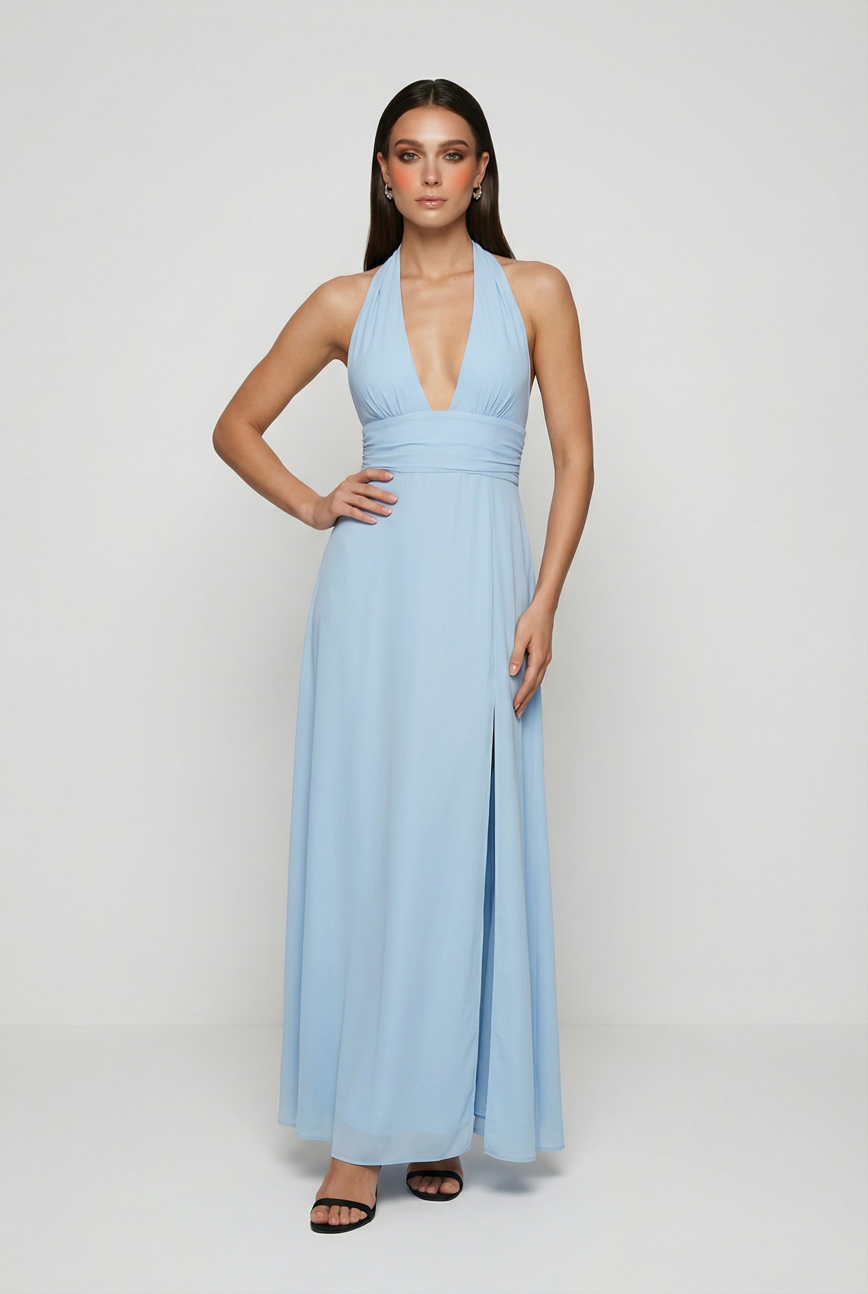 Sophia | Elegant Blue Maxi Dress with Backless Design - Lumina