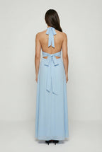Sophia | Elegant Blue Maxi Dress with Backless Design - Lumina