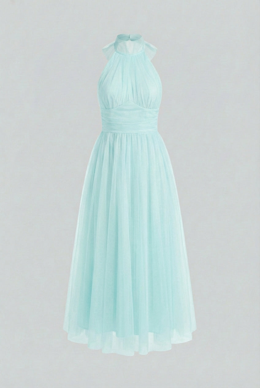 Sophia | Elegant Blue Midi Dress with Flattering Silhouette - Lumina