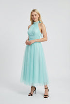 Sophia | Elegant Blue Midi Dress with Flattering Silhouette - Lumina