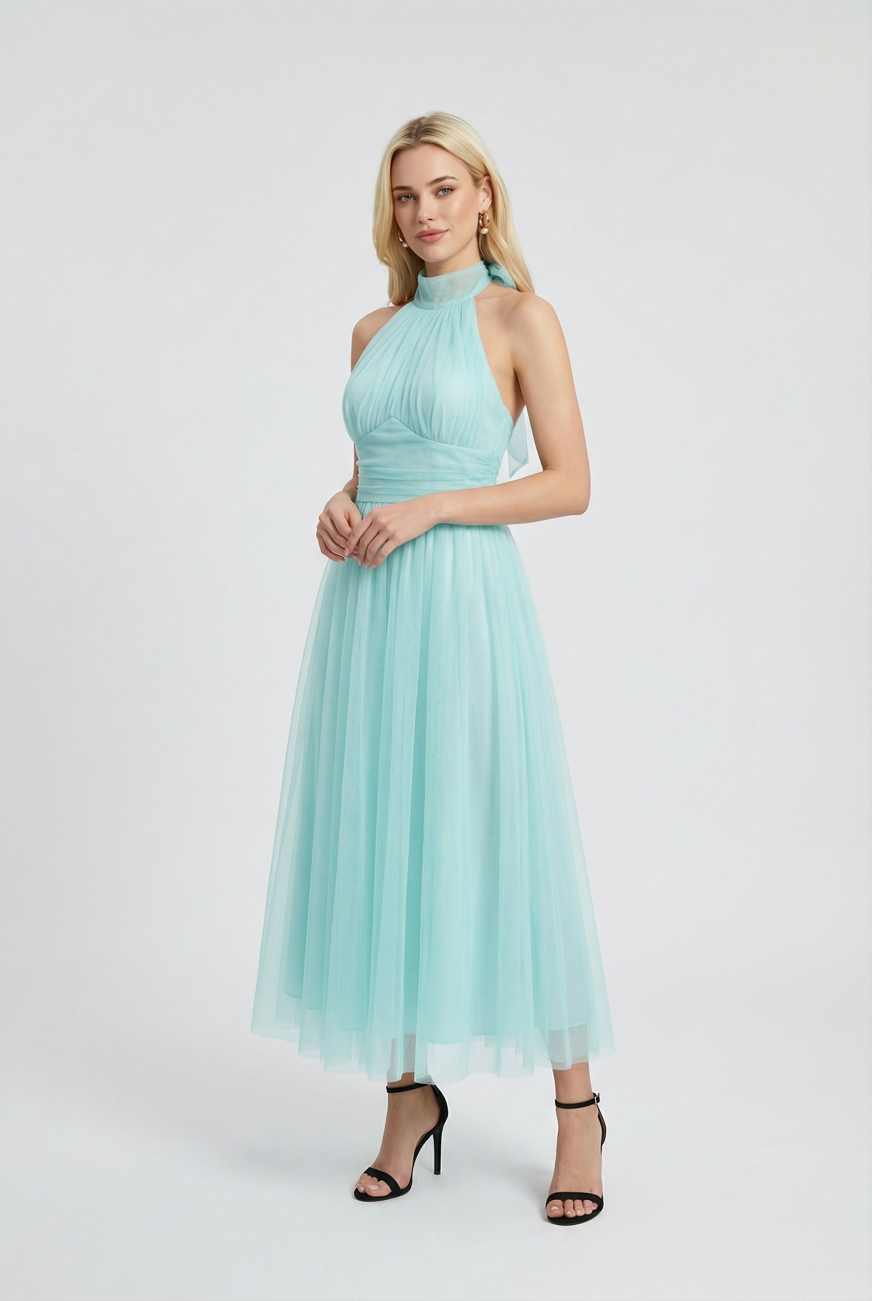 Sophia | Elegant Blue Midi Dress with Flattering Silhouette - Lumina