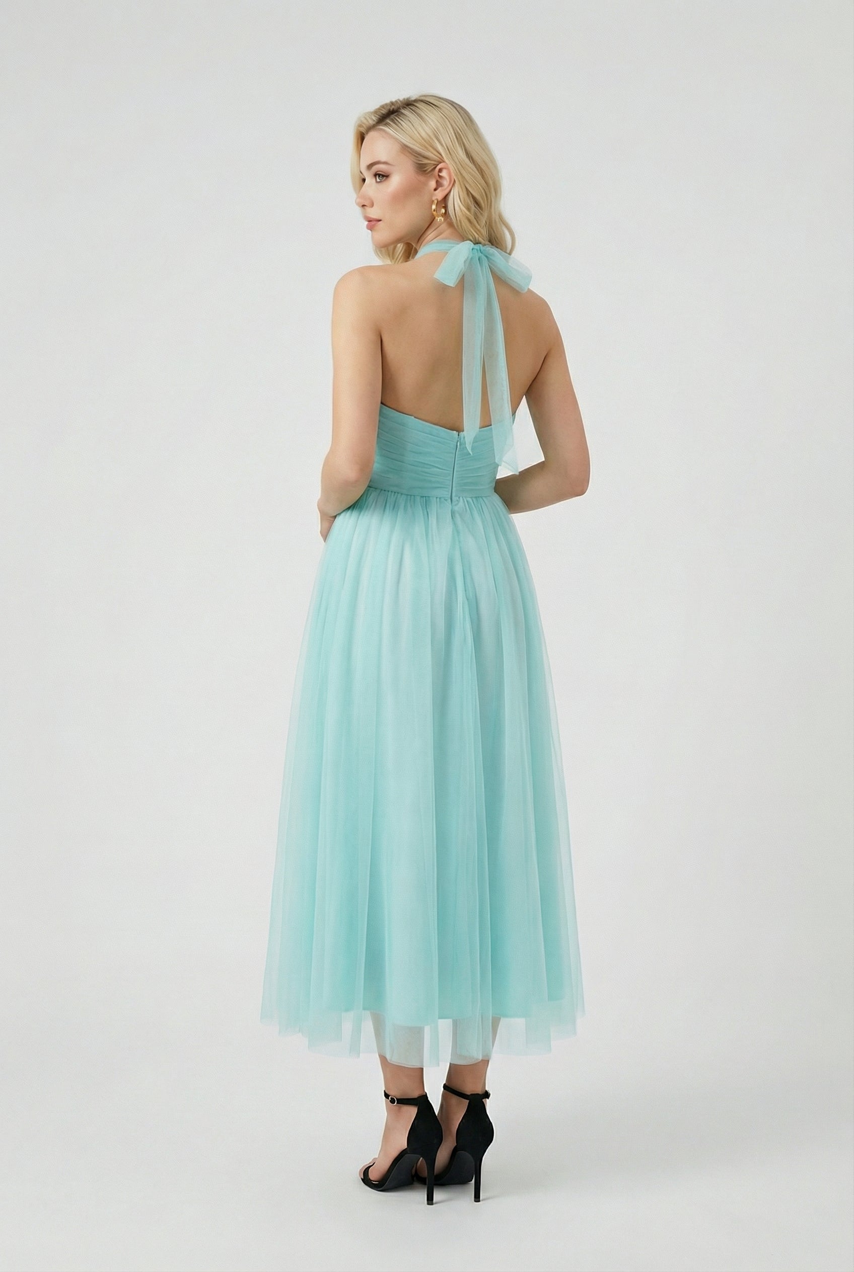 Sophia | Elegant Blue Midi Dress with Flattering Silhouette - Lumina