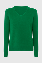 Sophia | Elegant Green V-Neck Sweater with Fitted Silhouette - Lumina