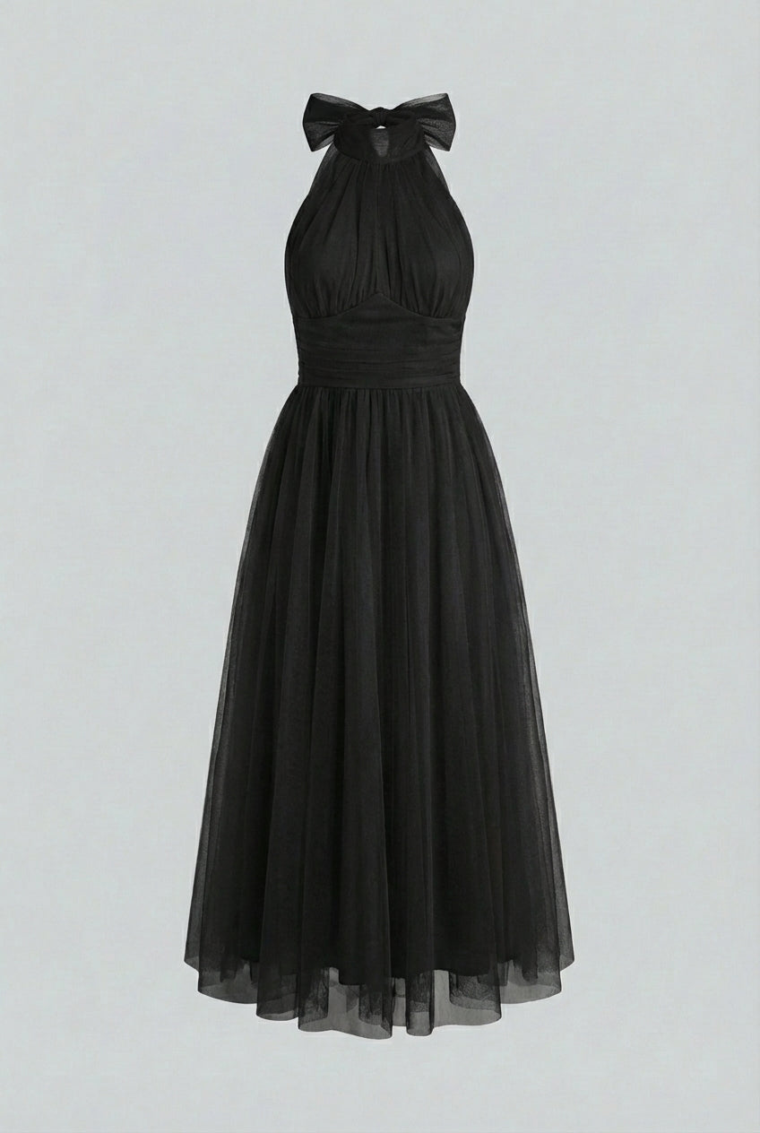 Sophia | Elegant Long Sleeve Black Midi Dress with Flattering Silhouette - Lumina