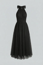 Sophia | Elegant Long Sleeve Black Midi Dress with Flattering Silhouette - Lumina