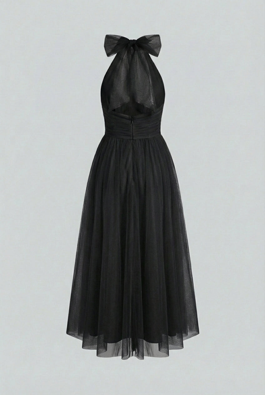 Sophia | Elegant Long Sleeve Black Midi Dress with Flattering Silhouette - Lumina