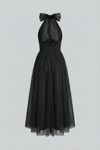 Sophia | Elegant Long Sleeve Black Midi Dress with Flattering Silhouette - Lumina