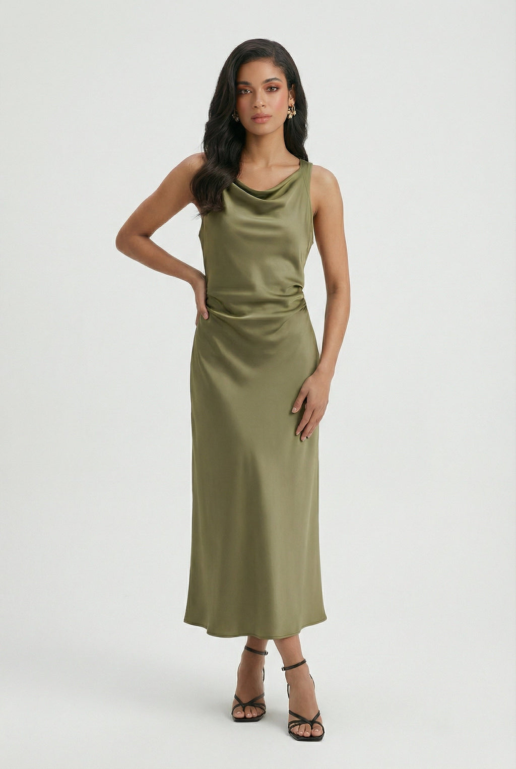 Sophia | Elegant Olive Green Maxi Dress with Adjustable Fit - Lumina