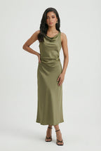 Sophia | Elegant Olive Green Maxi Dress with Adjustable Fit - Lumina