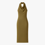 Sophia | Elegant Olive Green Midi Dress with Backless Design - Lumina