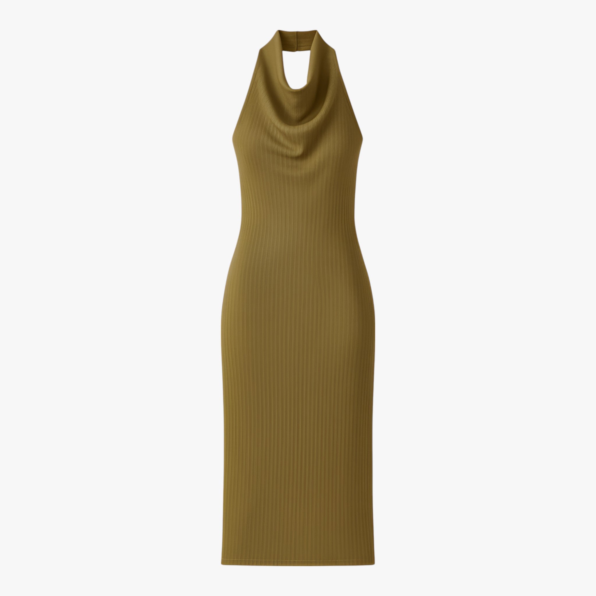 Sophia | Elegant Olive Green Midi Dress with Backless Design - Lumina