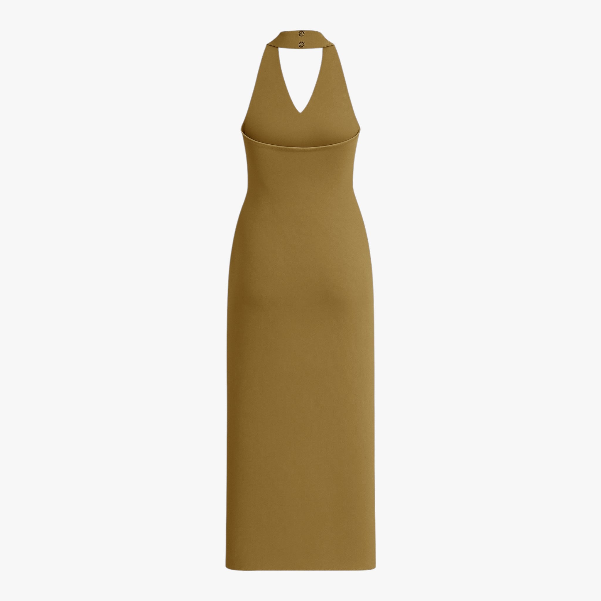 Sophia | Elegant Olive Green Midi Dress with Backless Design - Lumina