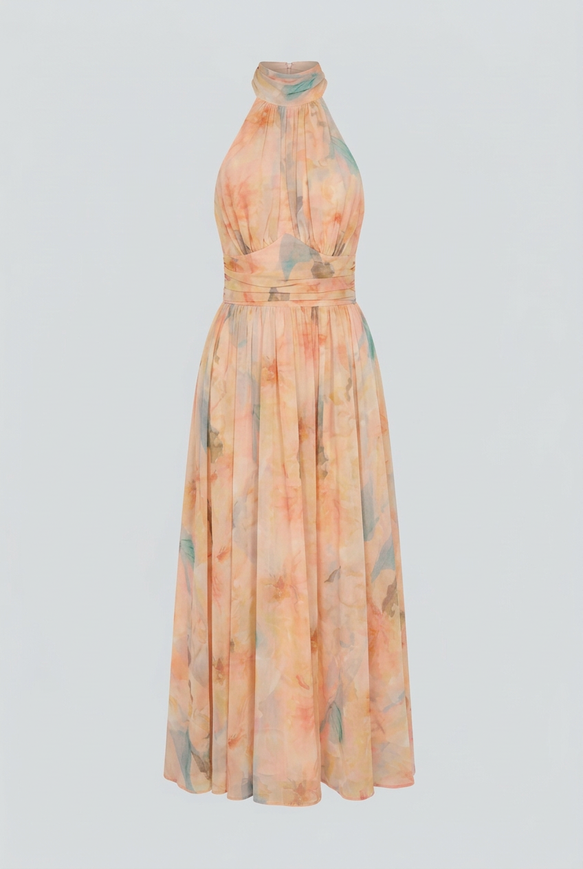 Sophia | Elegant Peach Maxi Dress with Flattering Silhouette - Lumina