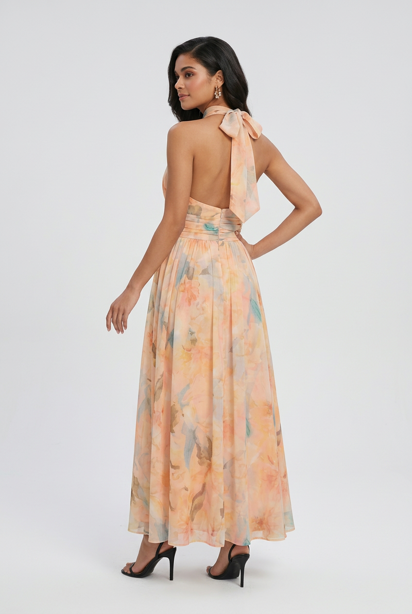 Sophia | Elegant Peach Maxi Dress with Flattering Silhouette - Lumina