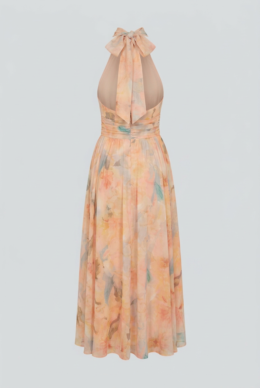 Sophia | Elegant Peach Maxi Dress with Flattering Silhouette - Lumina