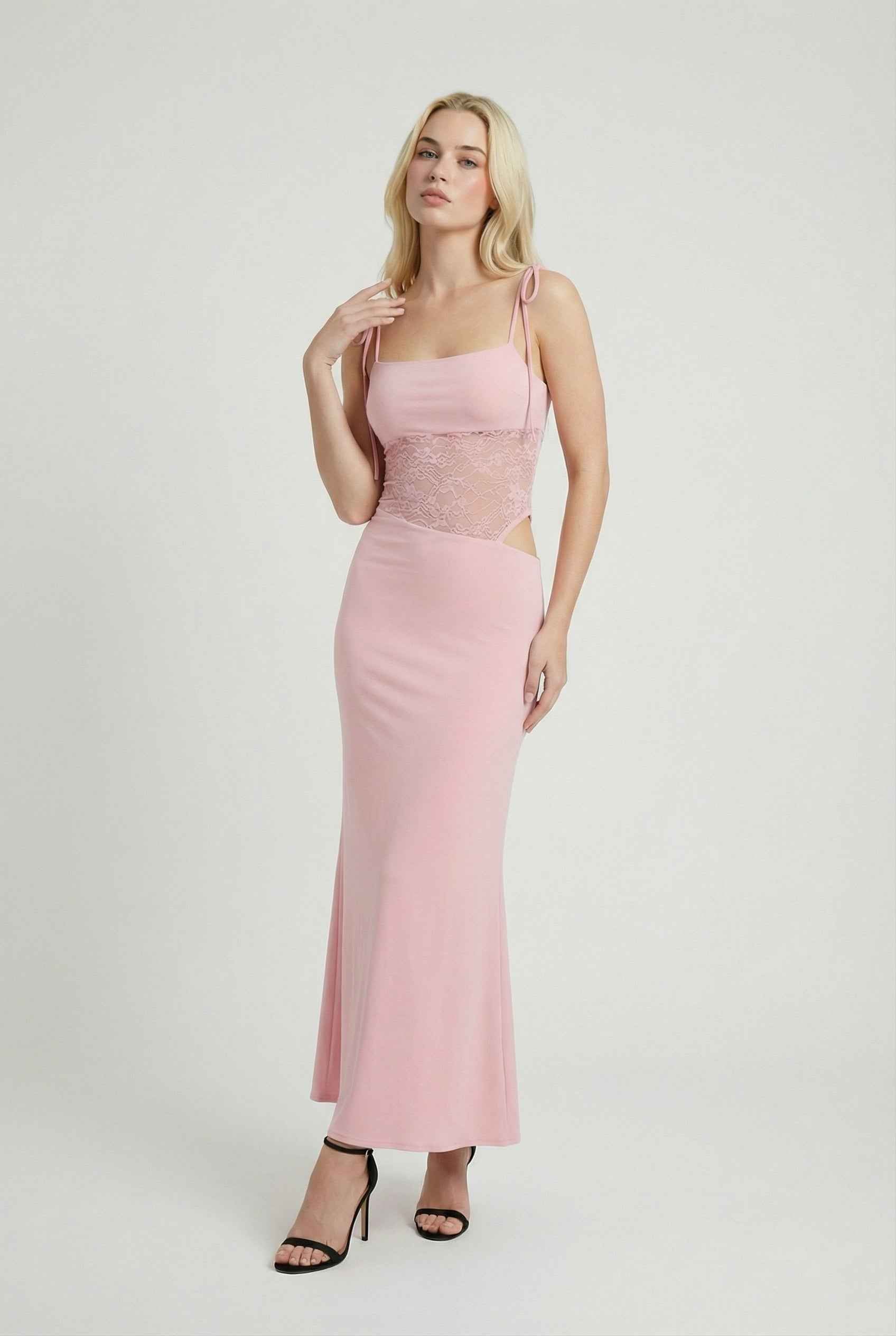 Sophia | Elegant Pink Lace Summer Dress with Versatile Fit - Lumina