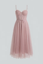 Sophia | Elegant Pink Midi Dress with Flattering Silhouette - Lumina