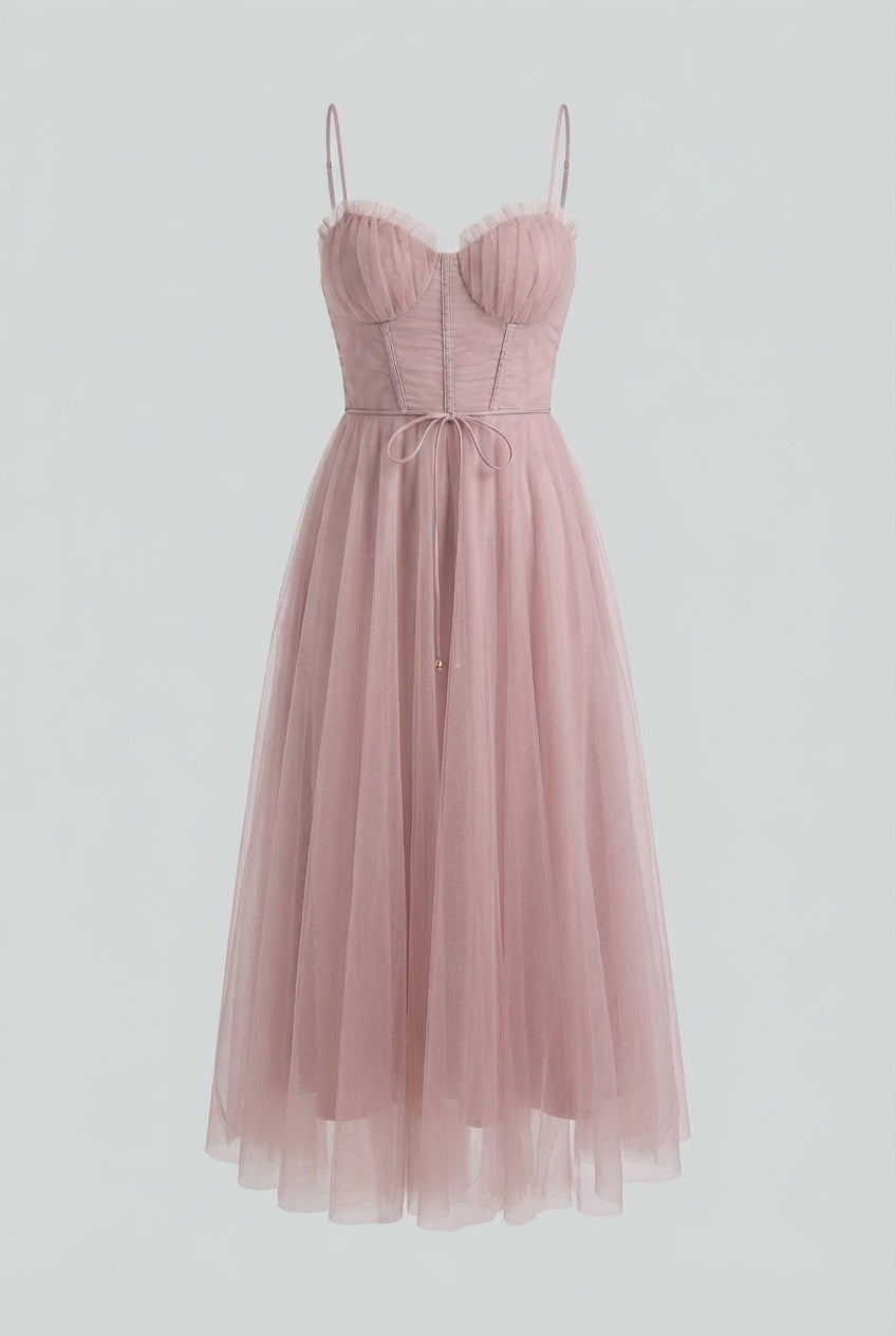 Sophia | Elegant Pink Midi Dress with Flattering Silhouette - Lumina