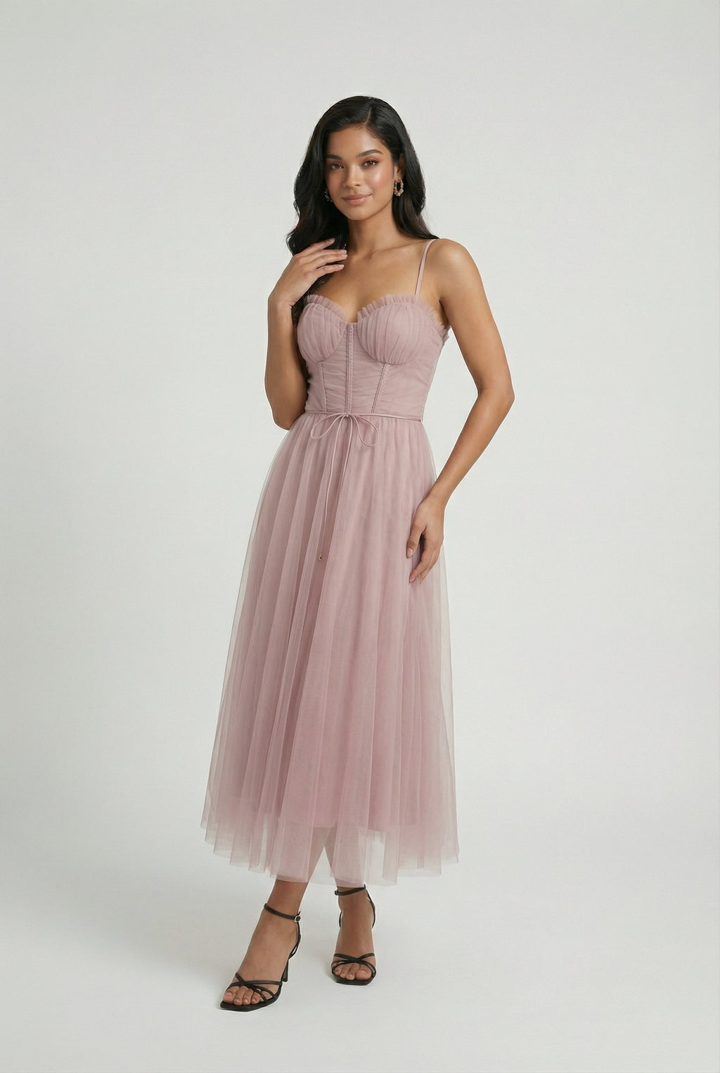 Sophia | Elegant Pink Midi Dress with Flattering Silhouette - Lumina