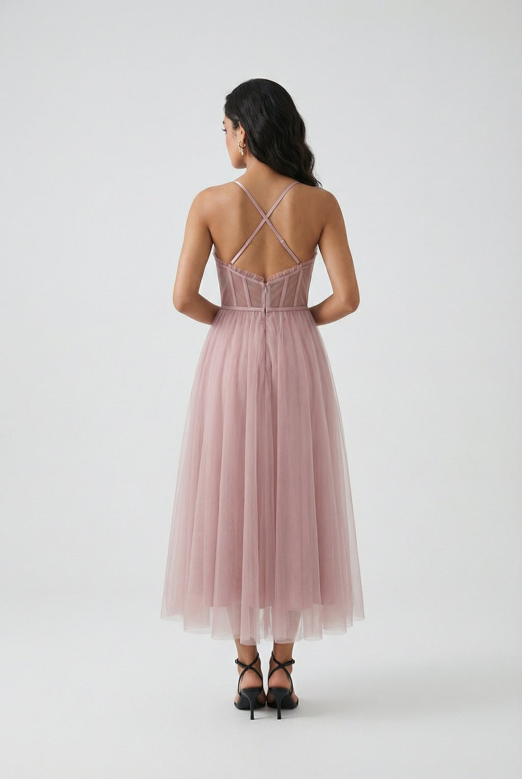 Sophia | Elegant Pink Midi Dress with Flattering Silhouette - Lumina
