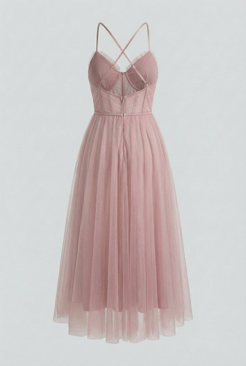 Sophia | Elegant Pink Midi Dress with Flattering Silhouette - Lumina