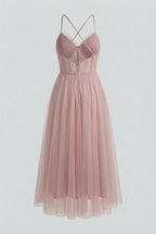 Sophia | Elegant Pink Midi Dress with Flattering Silhouette - Lumina