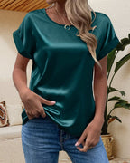 Sophia | Elegant Relaxed Fit Satin Blouse with Short Sleeves - Lumina