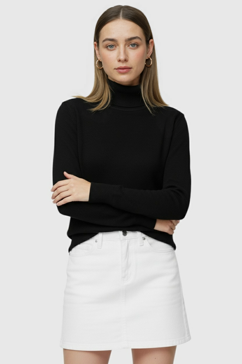 Sophia | Elegant Slim Fit Black Turtleneck Sweater - Lumina