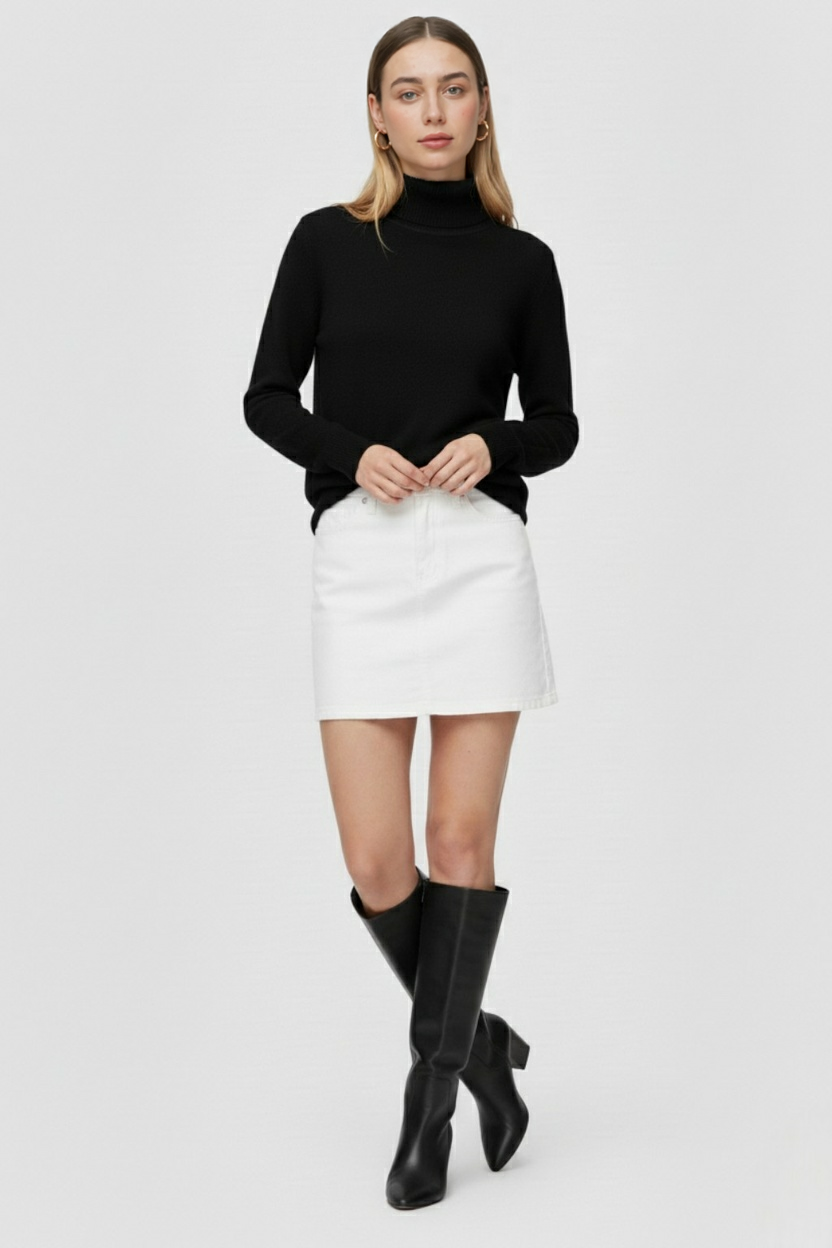 Sophia | Elegant Slim Fit Black Turtleneck Sweater - Lumina