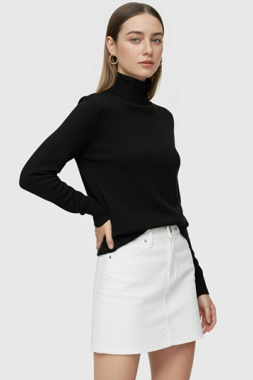 Sophia | Elegant Slim Fit Black Turtleneck Sweater - Lumina