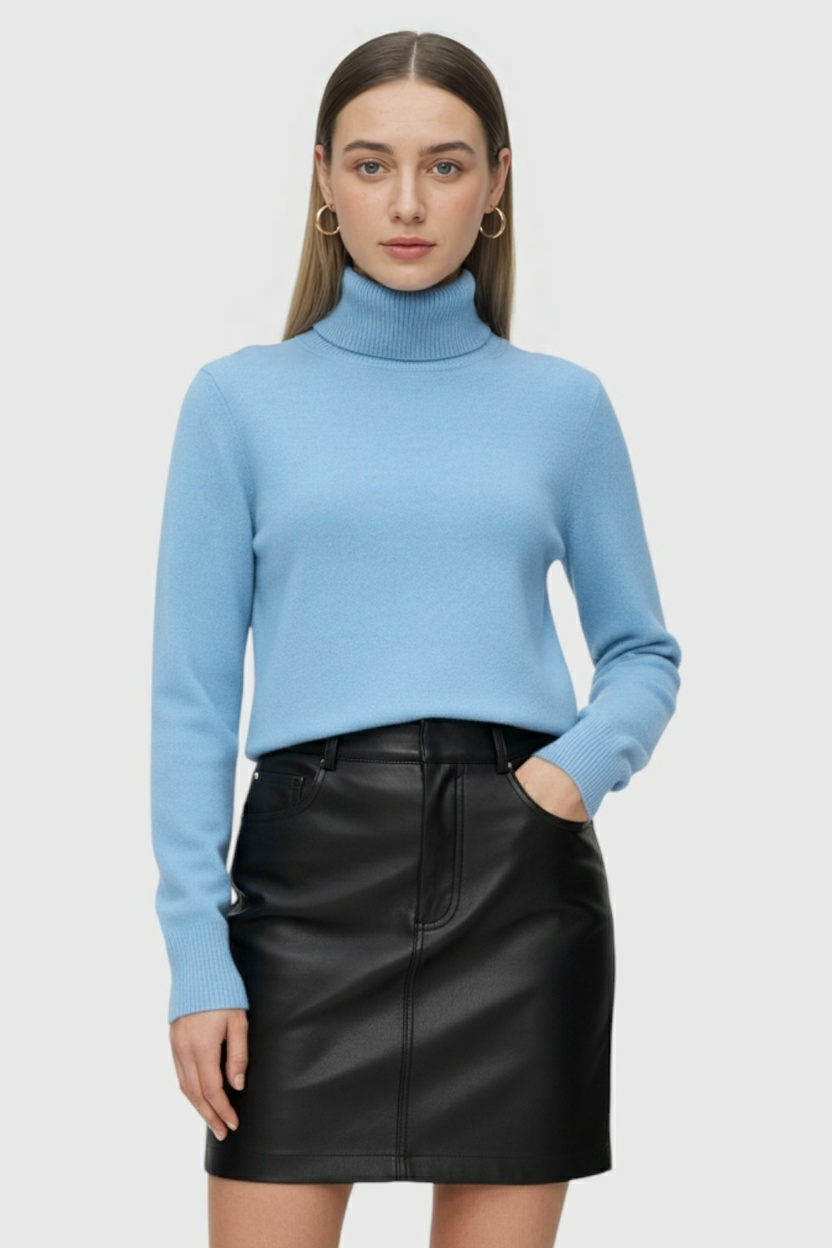 Sophia | Elegant Slim Fit Turtleneck Sweater in Blue - Lumina