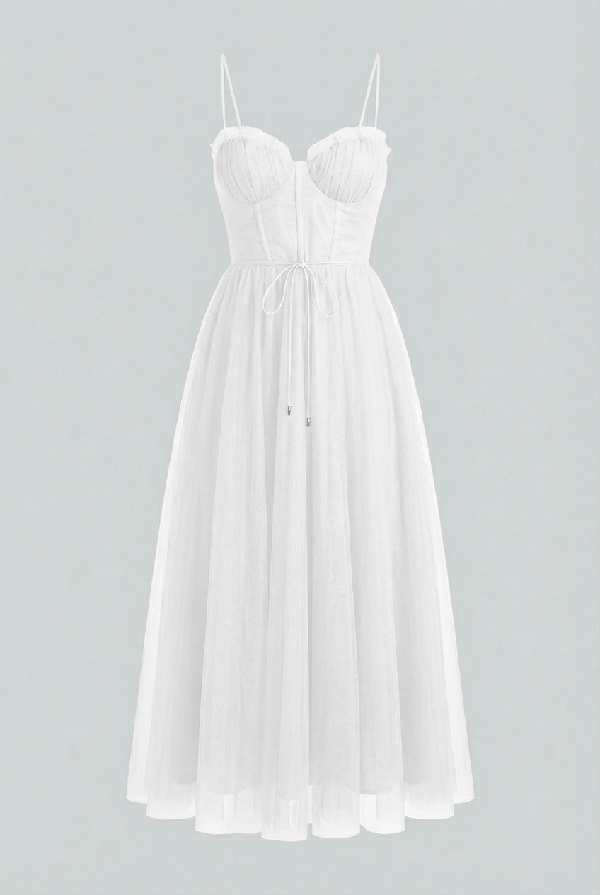 Sophia | Elegant White Midi Dress with Flattering Silhouette - Lumina