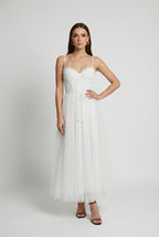 Sophia | Elegant White Midi Dress with Flattering Silhouette - Lumina