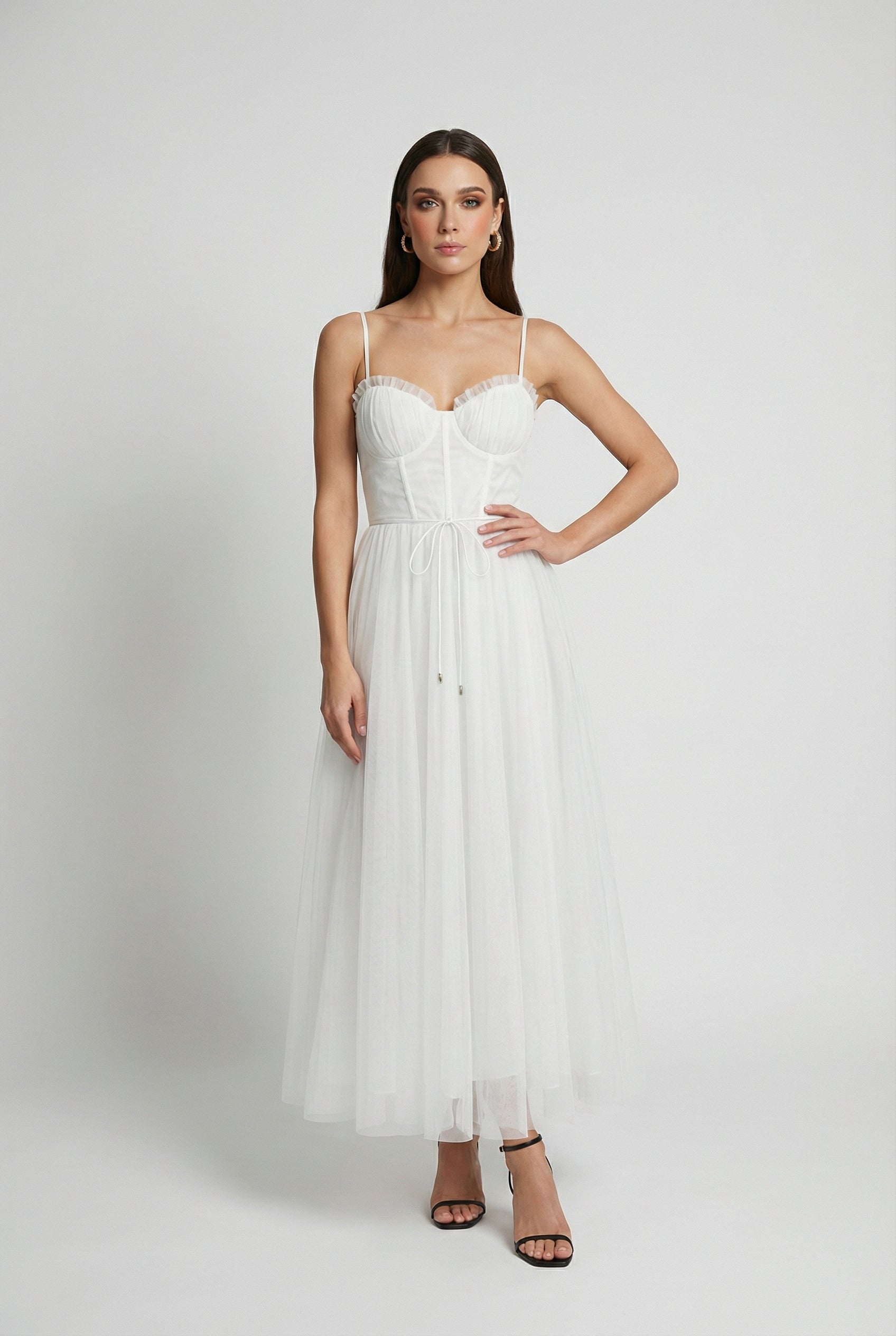 Sophia | Elegant White Midi Dress with Flattering Silhouette - Lumina