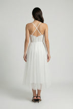 Sophia | Elegant White Midi Dress with Flattering Silhouette - Lumina