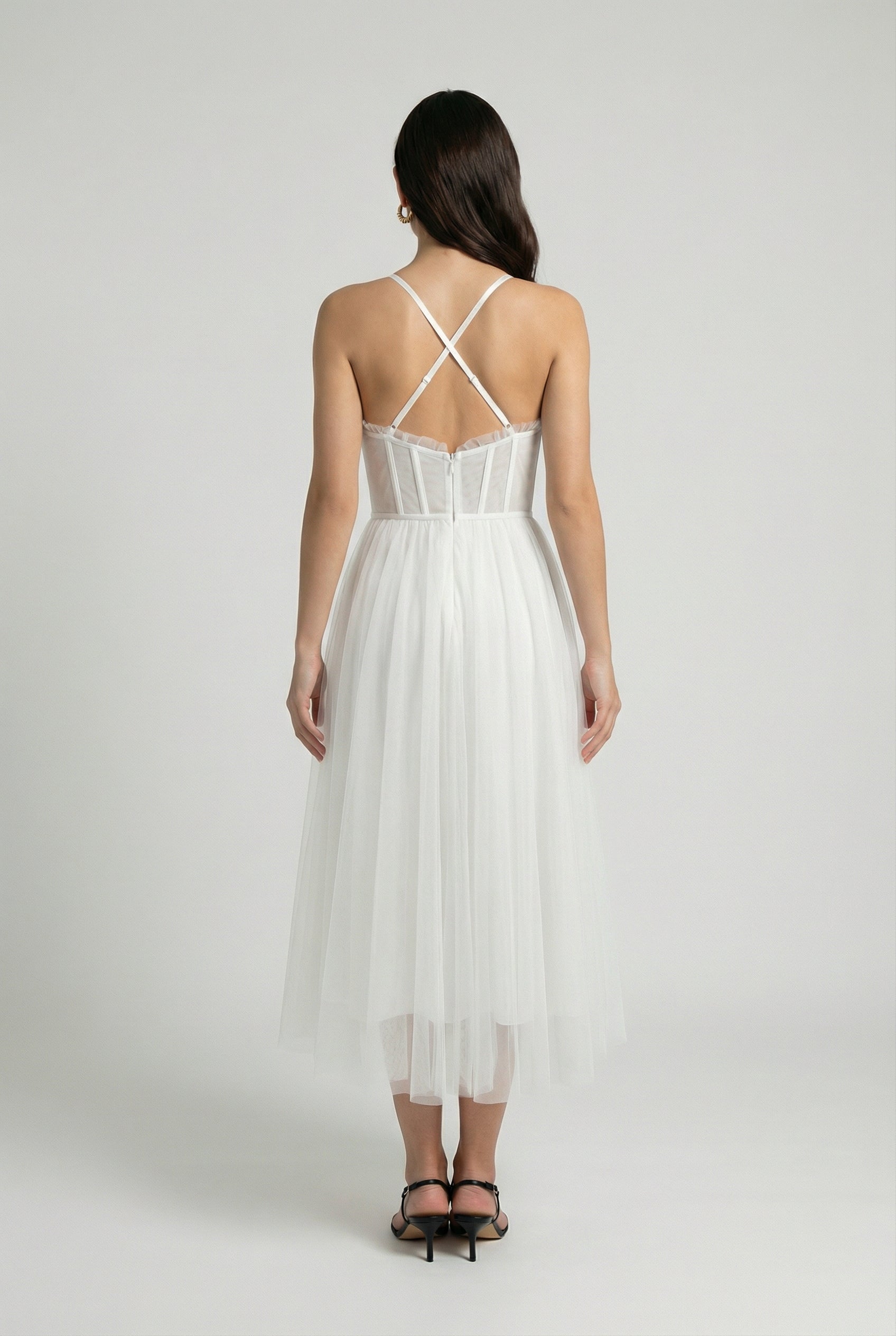 Sophia | Elegant White Midi Dress with Flattering Silhouette - Lumina