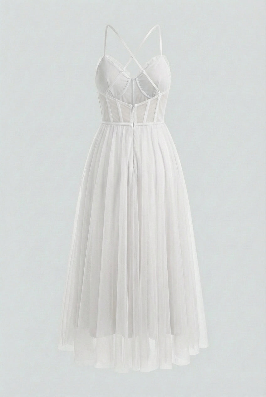 Sophia | Elegant White Midi Dress with Flattering Silhouette - Lumina