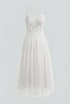 Sophia | Elegant White Midi Dress with Flattering Silhouette - Lumina