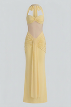 Sophia | Elegant Yellow Halter Dress with Ruched Detail - Lumina