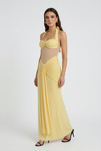Sophia | Elegant Yellow Halter Dress with Ruched Detail - Lumina