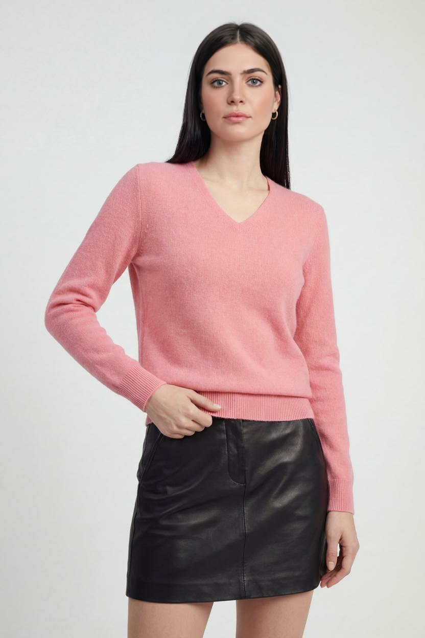 Sophia | Flattering V-Neck Knit Design with Long Sleeves Sweater - Lumina