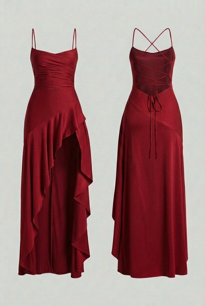 Sophia | Flowing Red Maxi Dress with Asymmetric Hem - Lumina
