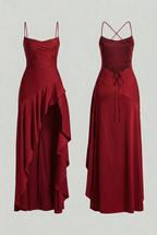 Sophia | Flowing Red Maxi Dress with Asymmetric Hem - Lumina
