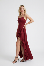 Sophia | Flowing Red Maxi Dress with Asymmetric Hem - Lumina