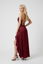 Sophia | Flowing Red Maxi Dress with Asymmetric Hem - Lumina