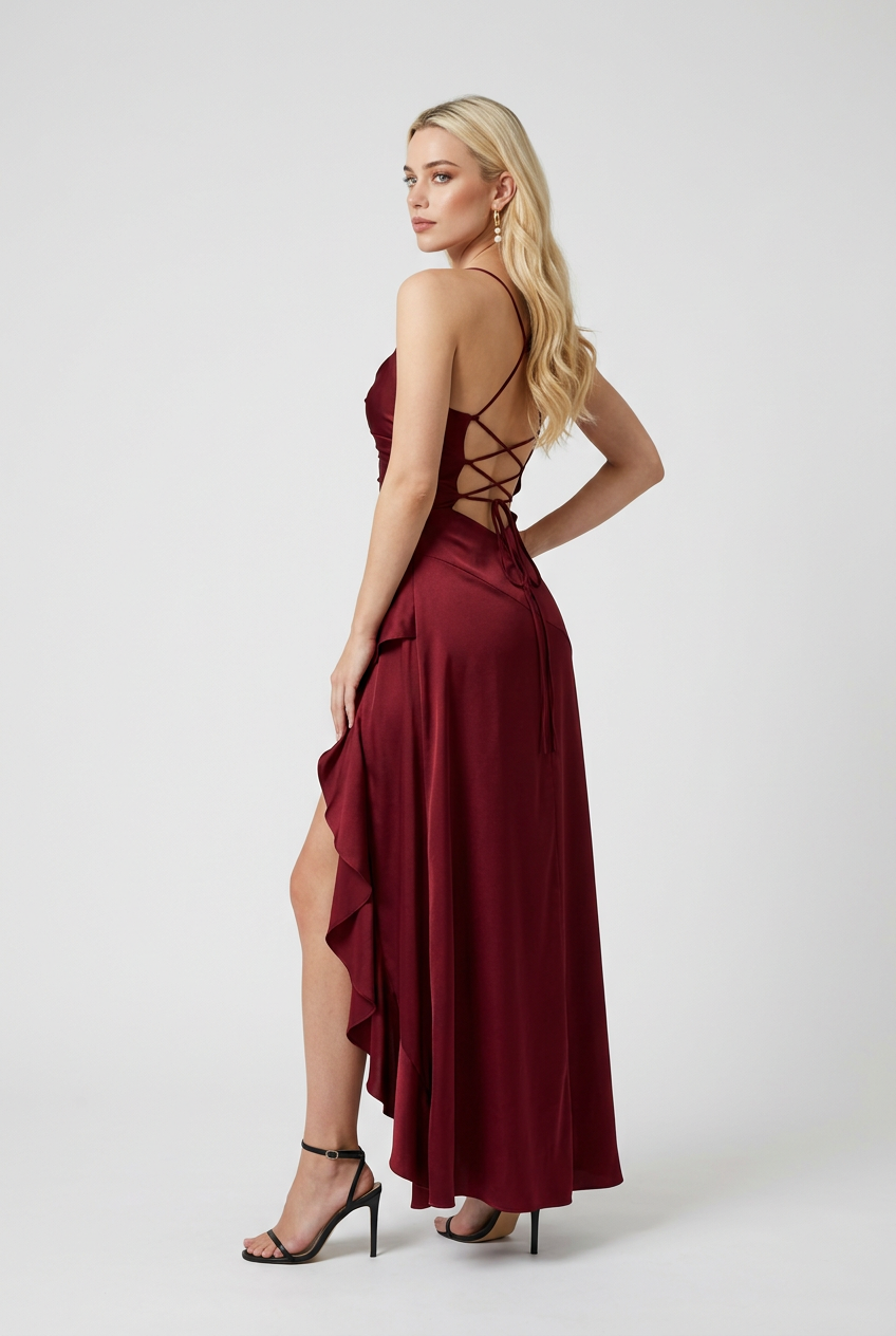 Sophia | Flowing Red Maxi Dress with Asymmetric Hem - Lumina